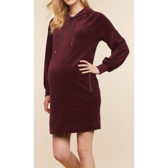 Jessica Simpson Hooded Maternity Dress Burgundy - Picture 1 of 13